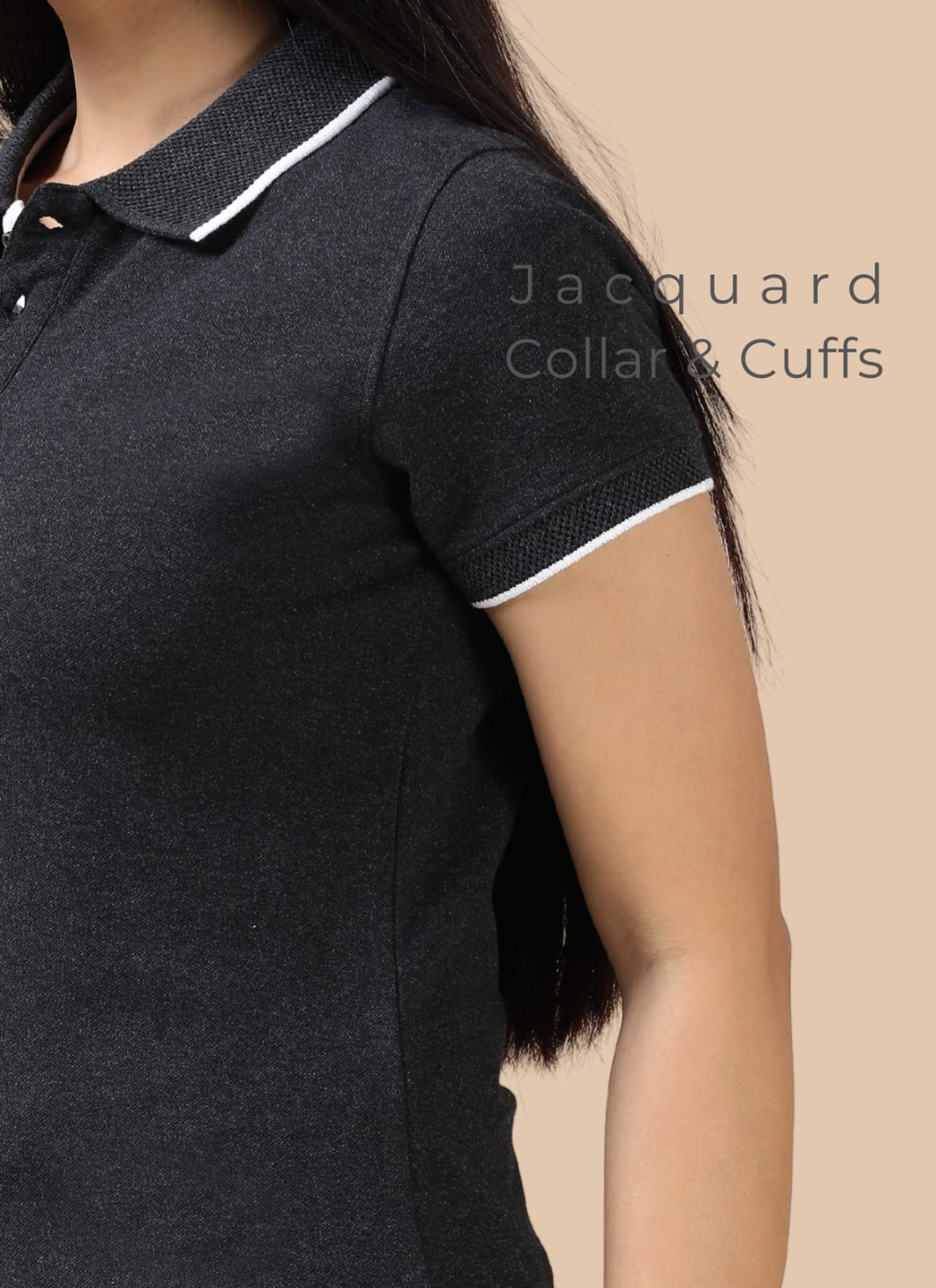 TDOM Women’s Charcoal melange Jacquard Polo T-Shirt