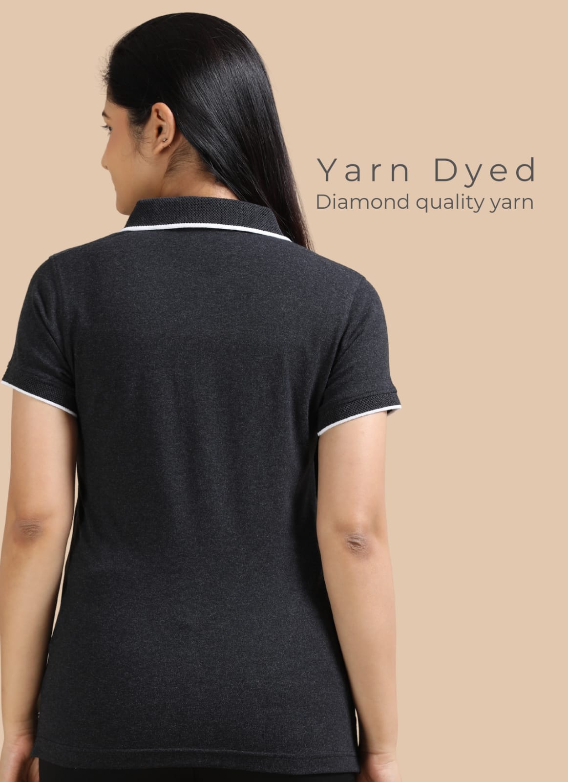 TDOM Women’s Charcoal melange Jacquard Polo T-Shirt