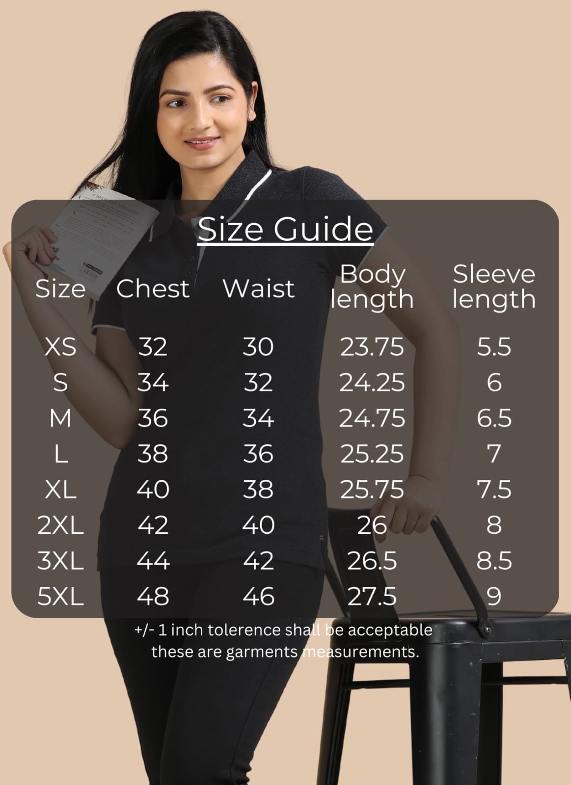 TDOM Women’s Charcoal melange Jacquard Polo T-Shirt