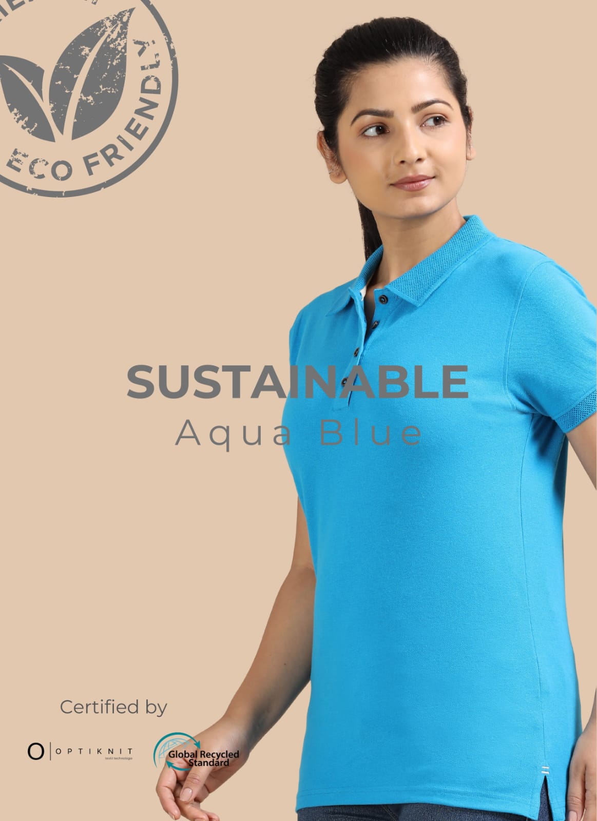 TDOM Women’s Aqua Blue Jacquard Polo T-Shirt