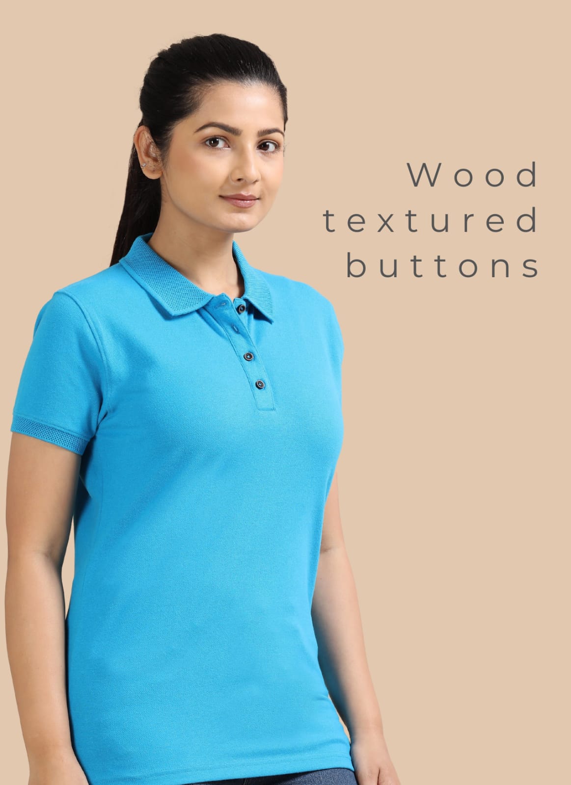 TDOM Women’s Aqua Blue Jacquard Polo T-Shirt