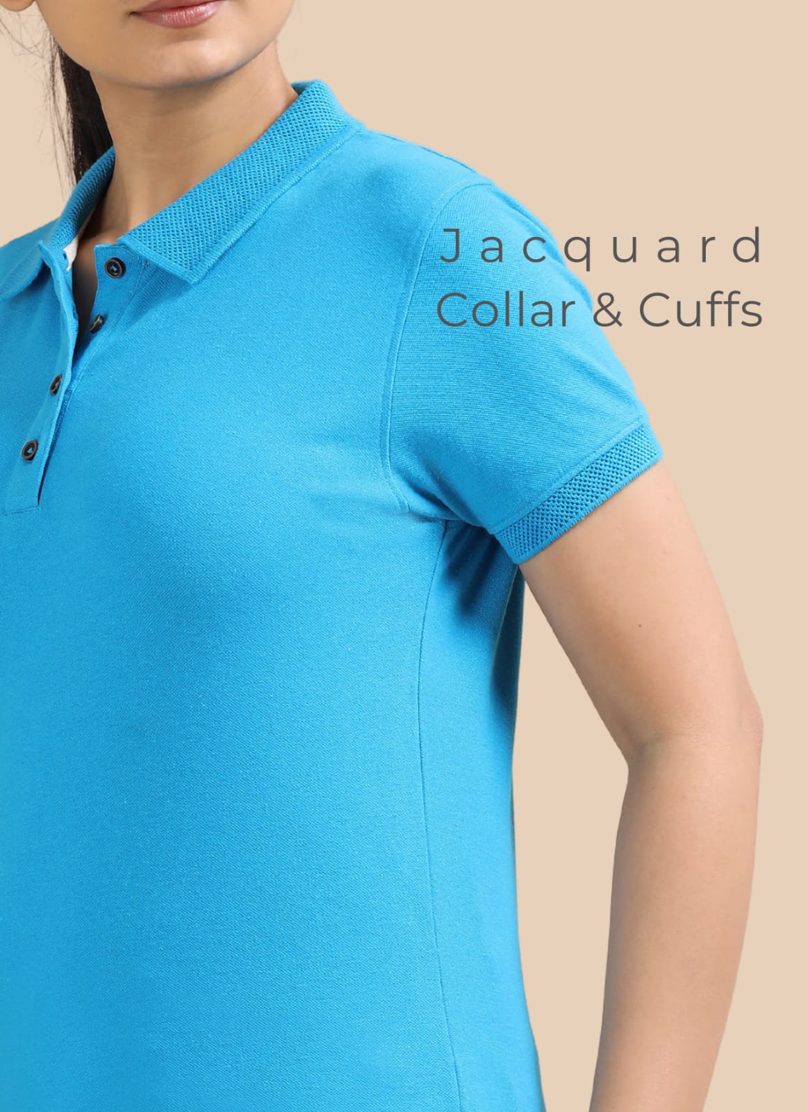 TDOM Women’s Aqua Blue Jacquard Polo T-Shirt