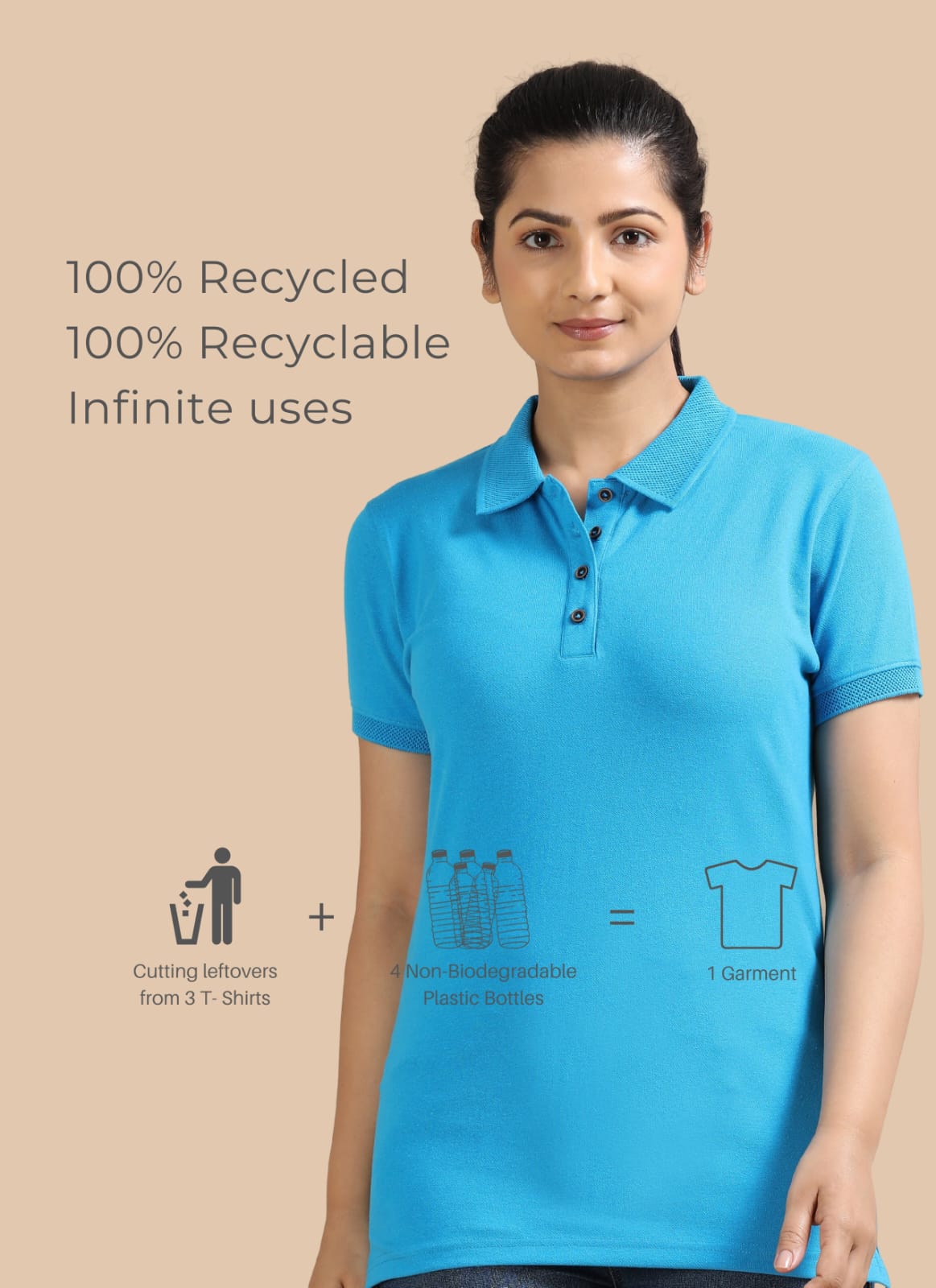 TDOM Women’s Aqua Blue Jacquard Polo T-Shirt
