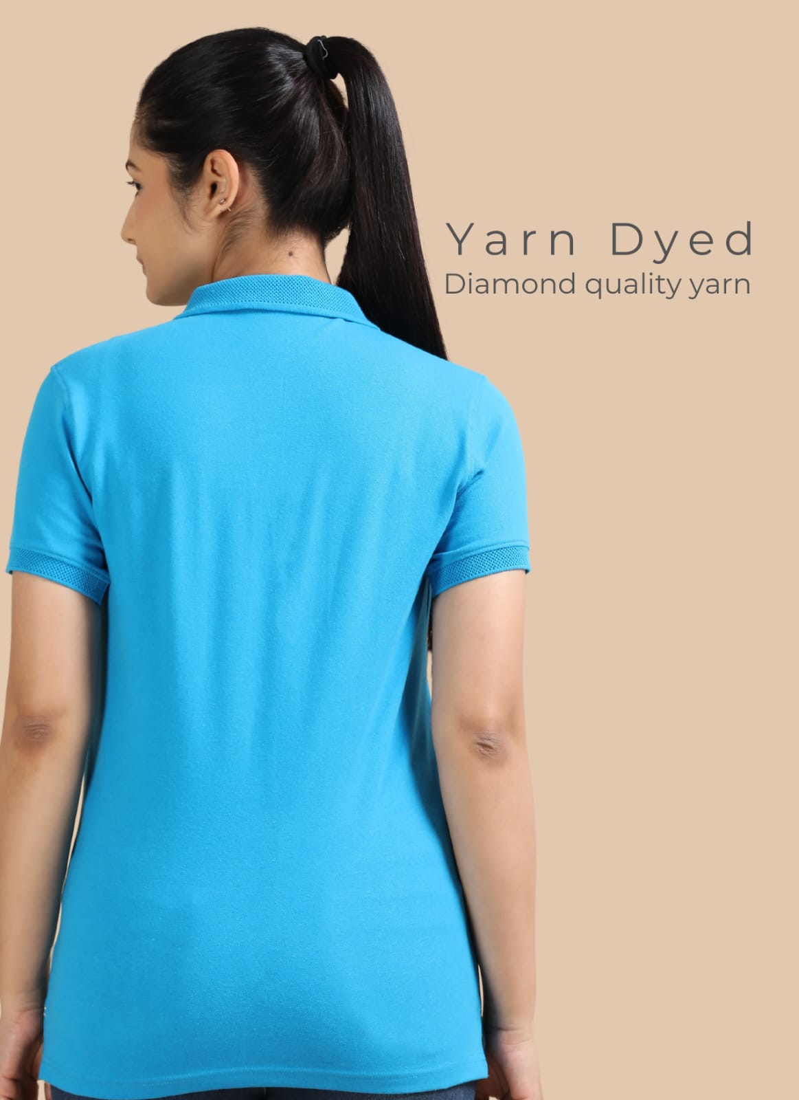 TDOM Women’s Aqua Blue Jacquard Polo T-Shirt
