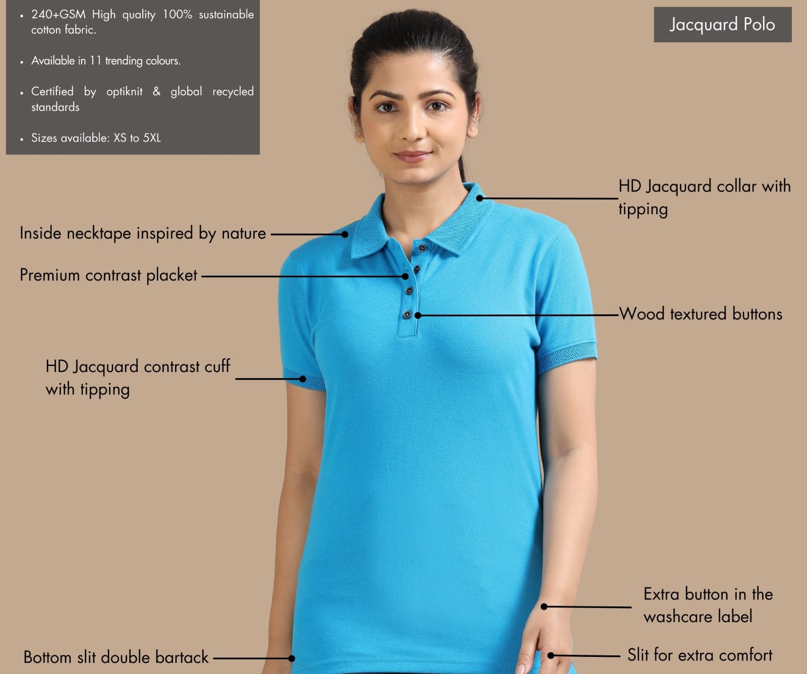 TDOM Women’s Aqua Blue Jacquard Polo T-Shirt