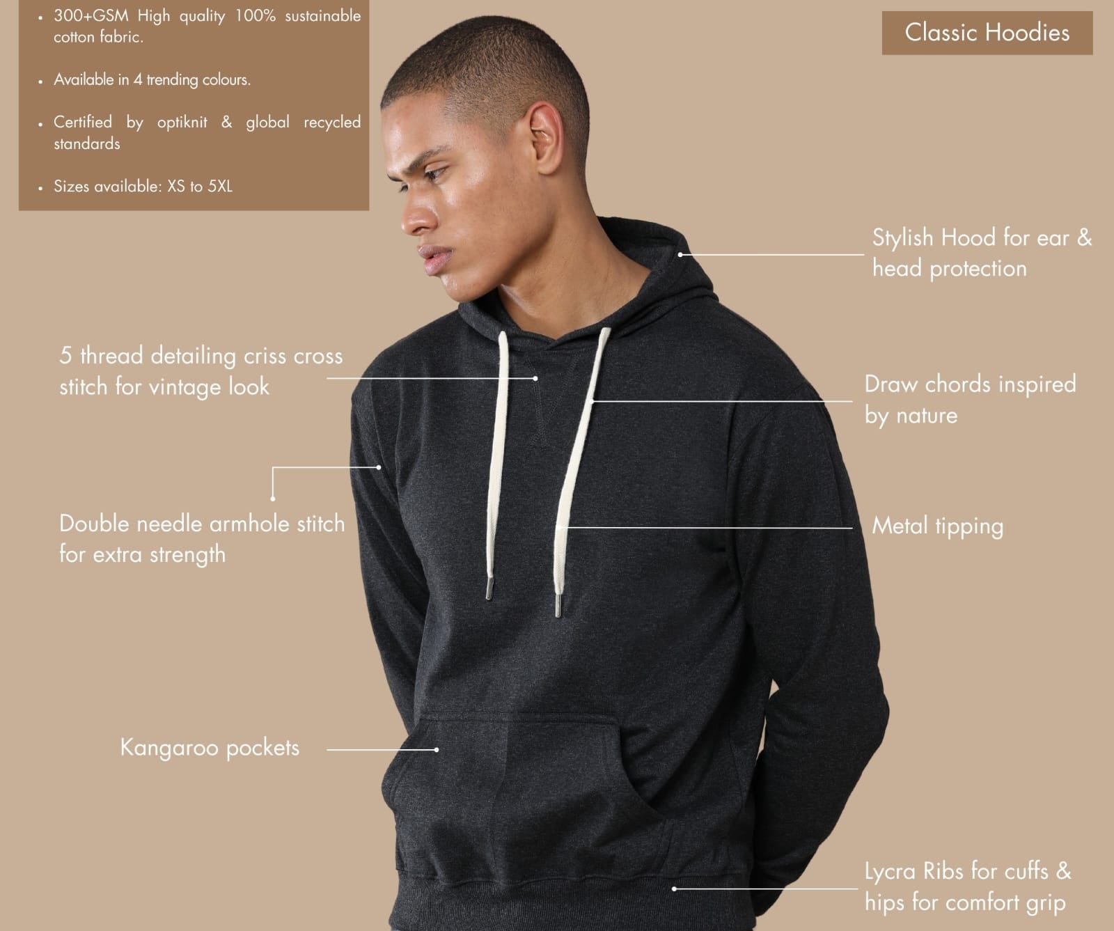 TDOM Men’s Classic Charcoal Melange Hoodie