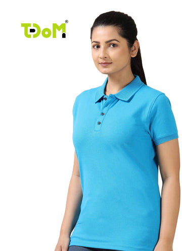 TDOM Women’s Aqua Blue Jacquard Polo T-Shirt