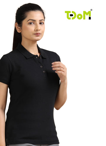 TDOM Women’s Classic Black Jacquard Polo T-Shirt
