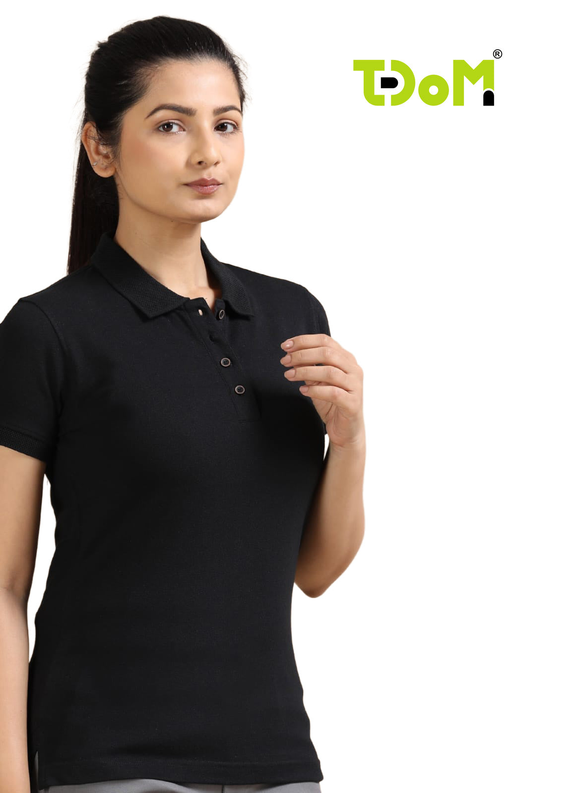 TDOM Women’s Classic Black Jacquard Polo T-Shirt