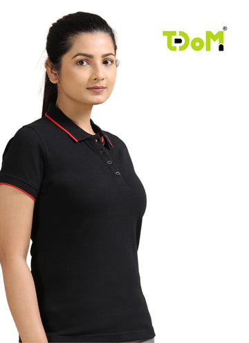 TDOM Women’s Classic Black - 2 Jacquard Polo T-Shirt