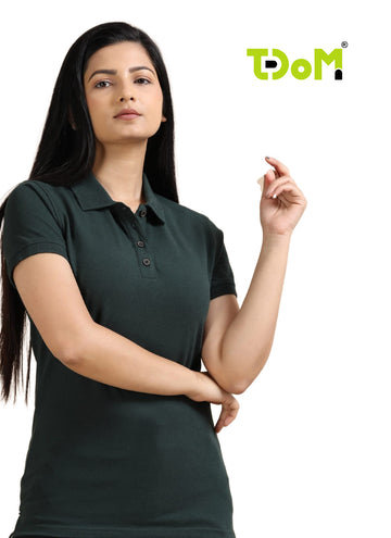 TDOM Women’s Forest Green Jacquard Polo T-Shirt