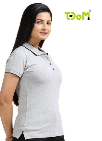 TDOM Women’s Heather Grey Jacquard Polo T-Shirt