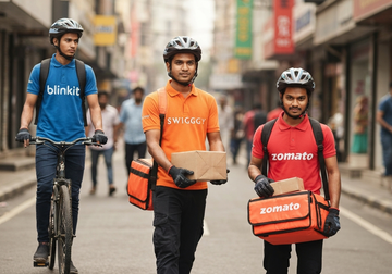 Team of delivery boys in branded uniforms for corporate delivery service