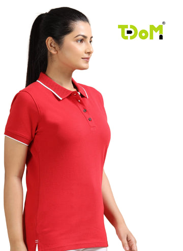 TDOM Women’s Heather Red Jacquard Polo T-Shirt