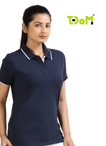 TDOM Women’s Navy Blue Jacquard Polo T-Shirt
