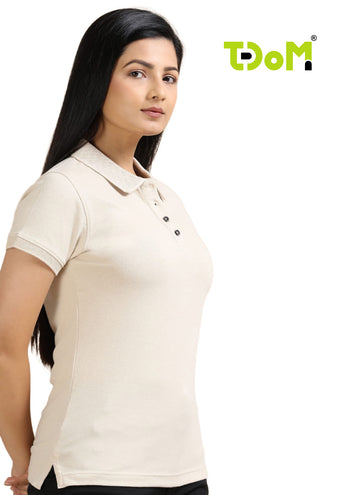 TDOM Women’s Sand Beige Jacquard Polo T-Shirt