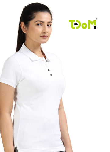 TDOM Women’s White Jacquard Polo T-Shirt